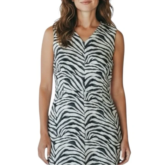BANANA REPUBLIC Zebra Print Sleeveless Mini Sheath Dress in Black/Gold Size 4 - Picture 2 of 11